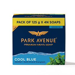 Park Avenue Premium Mens Soaps for Bath  Cool Blue | 125g (Pack of 4) | Menthol & Mineral Energizer | Grade 1 Soap | For All Skin Types