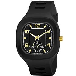 SWADESI STUFF Black Dial Square 6 Crono Stylish Latest Generation Designer Rubber Strap Analog Watch - for Boys & Girls
