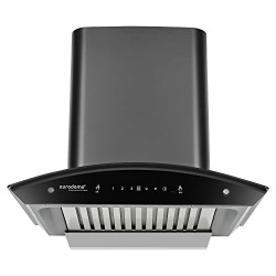 Eurodomo 60 cm 1200 m/hr Auto-Clean curved glass Kitchen Chimney (Hood Classy Plus HC SC BF BK 60), Baffle Filter, Touch & Gesture Control, Black