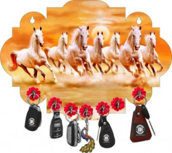 Urban handicrafts 7 Horse beautiful Wooden Key holder Wood Key Holder(7 Hooks, Multicolor)