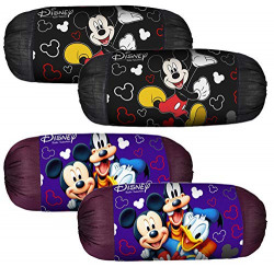 Kuber Industries Disney Team Mickey Print Silk Special Long Crush Bolster Cover- Set of 4, Royal Blue & Black-KUBMART10028