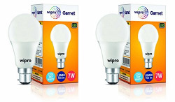 wipro Garnet 7W LED Bulb for Home & Office |Cool Day White (6500K) | B22 Base|220 degree Light coverage |4Kv Surge Protection |400V High Voltage Protection |Energy Efficient | Pack of 2