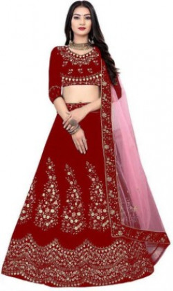 Pink She Embroidered Semi Stitched Lehenga Choli(Red)