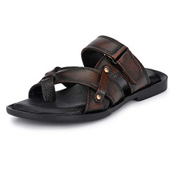 Burwood Men's Brown Leather Flip Flop-7 UK (Bwd 296)