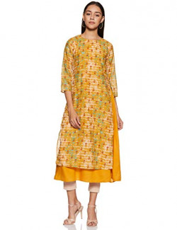 Rare Roots Women's Synthetic a-line Kurta (RR562A- Mustard_Medium)