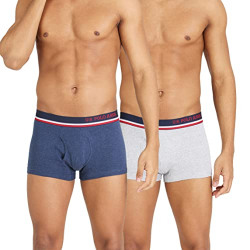 U.S. Polo Assn. Men's Mid-Waist Solid Cotton Spandex Trunks Pack of 2 (I014-GN0-P2_GREY MEL/DENIM MEL_S)