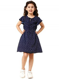 A.T.U.N. (ALL THINGS UBER NICE) Girl's Polyester Skater Knee-Long Fit & Flare Casual Dress (GDRS NAT NPD_Blue_4-5 Y)