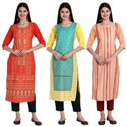 Sancom Women's Crepe Straight Kurta (295-294-292_Multi_S) Multicolour