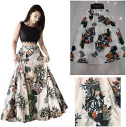 Omstar Fashion Printed Semi Stitched Lehenga Choli(Grey)