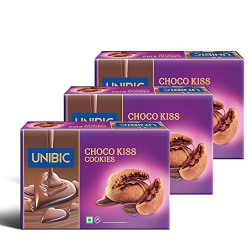 UNIBIC Foods Choco Kiss Cookies 250g (Pack of 3), Filled with Chocolate, Rich & Indulgent Snack Delicious Creamy Flavors, Crunchy and Choco Cream Centred Biscuits Made for Chocoholics