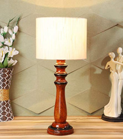 Tu casa Ntu-174 Off White Cotton Shade Table lamp with Wood Base by tu casa Holder type-b-22 (Bulb not Included)