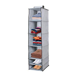 PrettyKrafts F1231 Hanging Organiser 6 Shelves, Wardrobe Hanging Storage, Storage Compartment for Closet, Grey