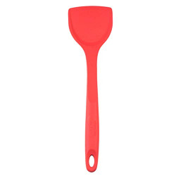 Clazkit YH692 Premium Heat Resistant Silicone Spatula/Spoon Slotted Turner Wok Turner Cookware Kitchen Tool with Stainless Steel core, 33cm, Red