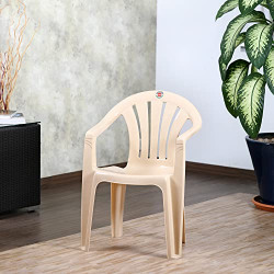 Cello Plastic Solid Capri Chair, Arm Rest - Beige | Strong and Durable | Easy to Clean | Chair for Living Room, Bed Room, Kitchen, Office Room, Outdoor | 3 Years Warranty