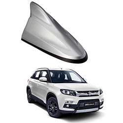 Oshotto Car Shark Fin Roof Antenna Car Antenna Radio FM/AM Car Decorate Compatible with Maruti Suzuki Brezza - (Silver)