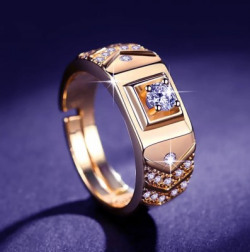 MYKI Exclusive Limited Edition Rose Gold Swarovski Solitaire Adjustable Mens Rings Stainless Steel Cubic Zirconia Gold Plated Ring
