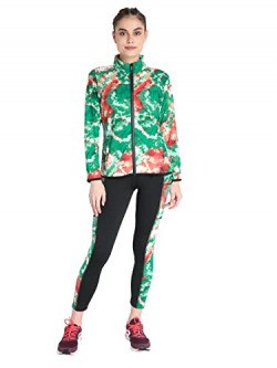 CHKOKKO Women Printed Zipper Full Sleeves Track suit Sea Green size-S