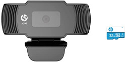 HP w200 HD 720P 30 FPS Digital Webcam with Built-in Mic, Plug and Play Setup & 32GB Class 10 MicroSD Memory Card (U1 TF Card32GB)