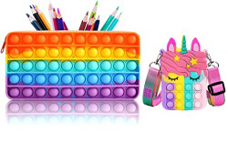 Neel Combo of Pop It Fidget Pencil Pouch and Pop It Fidget Unicorn Sling Bag for Girls Stress Relief Pencil Case and Crossbody Sling Bag Best Gift Best Return Gift Multicolor Pop Pouch and Pop Bag