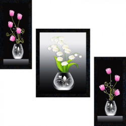 Poster N Frames Set Of 3 Flower Digital Reprint 14 inch x 22 inch Painting(With Frame, Pack of 3)