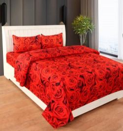 RisingStar 140 TC Microfiber Double Floral Flat Bedsheet(Pack of 1, Red Floral)