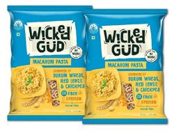 WickedGud 2X Fiber Macaroni Pasta | No Maida | Durum Wheat Semolina | Brown Rice | Red Lentils | Healthy Diet Pasta - 400gm x 2