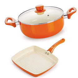 Nirlon Kitchen Accessories Ceramic Cooking Non Stick Aluminium 2 Pieces Set, Orange