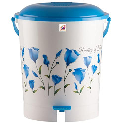 Fun Homes Floral Printed Multiuses Plastic Pedal Dustbin, Waste Bin, Trash Can With Handle, 10 Litre (Blue)-47FH0759