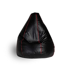 Wakefit Bean Bag, Bean Bag Without Bean | Bean Bag Cover, Bean Bag XXXL, Original Leatherette Bean Bag Without Beans (Black with Red Piping)