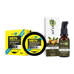 Men Invisible Style Active Sport Styling Hair Wax (50gm) Restylable Anytime & X-TENSO Care Hair Serum (50ml) Combo Pack