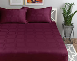 BSB HOME Premium Cotton Elastic Fitted Bedsheets with 2 King Size Pillow Covers | Double Bed with All Around Elastic 180 TC Supersoft | Size - King Size 72x78+10 inches | Maroon
