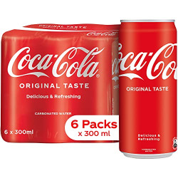 Coke Original Cold Drink | Soft Drink with Refreshing Fizz | Delicious Cola Flavour | Recyclable Can, 300 ml (Pack of 6)