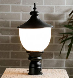 tu casa White Acrylic Shade with Black Metal-Iron Base Gate Light | Outdoor Waterproof Lamp for Main Gate, Garden, Balcony & Home Entrance (Height : 14 Inch/No Blub Included)