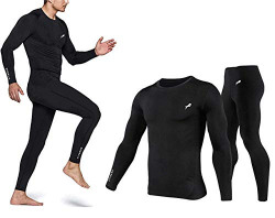 JUST RIDER Men's Sports Running Set Compression Shirt + Pants Skin-Tight Long Sleeves Quick Dry Fitness Tracksuit Gym Yoga Suits (Black, 2XL)
