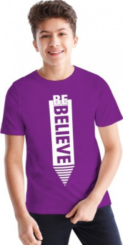 BLIVE Boys Typography Cotton Blend T Shirt(Purple, Pack of 1)
