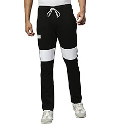 Hubberholme Men's Cotton Blend Slim Fit All Season Wear Track Pants (Color Block, Deep Black, 32)