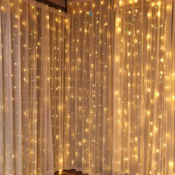 CITRA 240 LED 9.8Feet Curtain Lights Icicle Lights Fairy String Lights with 8 Modes for Wedding Party Family Patio Lawn Decoration (Copper,Warm White)