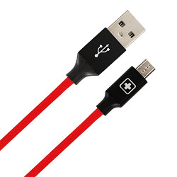 Swiss Military Micro USB Data & Charging Cable, 2.4A Rapid Charging & 480mbps Data Transmission, Tangle-free 1.5-Meter with Aluminium Connector is Compatible with all Android USB devices, Red