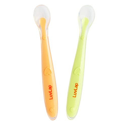 Luv Lap Baby Feeding Spoon Set of 2 with ultra supple 100% Silicone Tip, BPA Free material with Food Grade Silicone tip, Self Feeding Utensil, Baby Weaning Spoon for Kids 4 Months+ (Green & Pink)