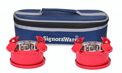 SignoraWare 350ml+350ml Smart Microwave Safe Twin Midday Stainless Steel Lunch Box with Bag, Food Grade BPA Free Conatiners, Air Tight and Sleek Leak-Proof Lid Tiffin Boxes (Set 2 Red)