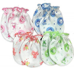 Baby Cry Soft Cotton Newborn Baby Elastic Mittens Mix Print Pack of 4 Pair (Multi)