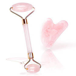 F.Lashes Jade Roller and Gua Sha Set - Natural Jade Stone Roller for Face Eye Neck Massage to Make Your Face Magic Spells, pink, medium