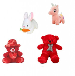 nkl Soft Lovable Teddy Bear red 2 feet (60 cm) + red Cap Teddy + Cutie White Rabbit+ Beautiful Pink Unicorn (30 cm)