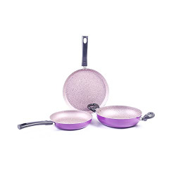 Wonderchef Valencia Non-Stick Cookware 3 Piece Set | Kadhai, Fry Pan, Dosa Tawa | Cool Touch Bakelite Handles | Pure Grade Aluminium| PFOA Free| 2 Years Warranty | Purple