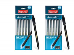 Reynolds AEROSLIM BP - 5 CT POUCH - BLACK (PACK OF 2) I Lightweight Ball Pen With Comfortable Grip for Extra Smooth Writing I School and Office Stationery | 0.7mm Tip Size