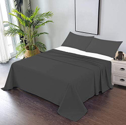 CCWB Cotton Craft Premium 100% Cotton 600 TC Solid Bedsheet and Pillow Cases Queen Grey