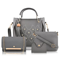 Fargo Handbag For Women And Girls Combo Set Of 4 (Grey_MoonEmbro_FGO-472)