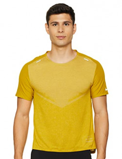 Nike Men's Solid Regular Short Sleeve TOP (DA1299-392_Dark Citron/White/Reflective SILV M)
