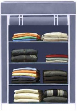 SPIRITED 4 SHELF Almari PP Collapsible Wardrobe(Finish Color - GREY, DIY(Do-It-Yourself))