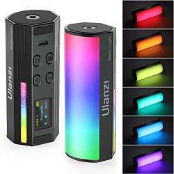 ULANZI Handheld Light Wand, 360 RGB LED Video Light, 2000mAh Rechargeable Mini Light Stick, 2500-9000K Dimmable Camera Light w LCD, Support Magnetic Attraction, Black, (2637-CA10)